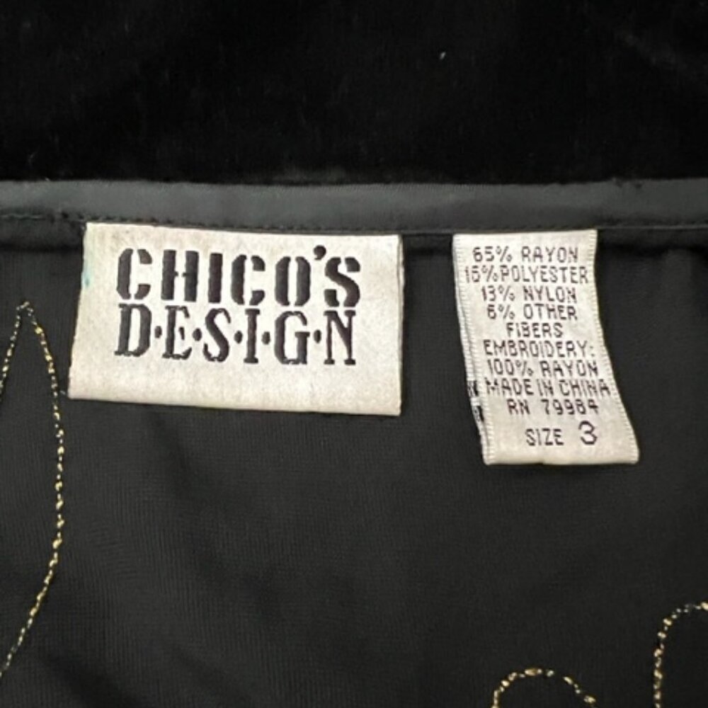Chico’s Design Embroidered Full Zip Jacket Patchwork Velvet Boho Size 3 = XL - Picture 7 of 7